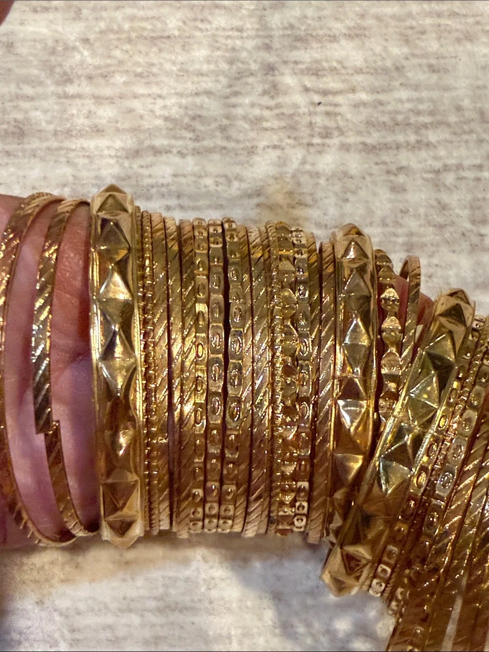 Gold Tone Textured Bangle Bracelet Set - Women Jewelry